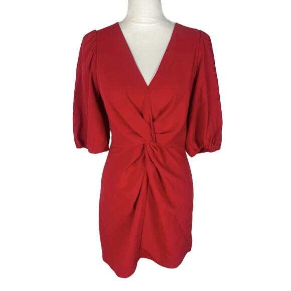 Amanda Uprichard Susannah Red Mini Dress Front Twist Ruched Shoulder Size Small - Picture 2 of 7